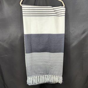 NWOT Awellife 100% Linen Black & White Stripe Shower Curtain Tassels 72X72 (002)